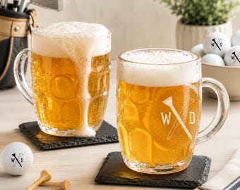 Golf Dimple Engraved Beer Mug | Engraved Glass Beer Stein, Set of 2