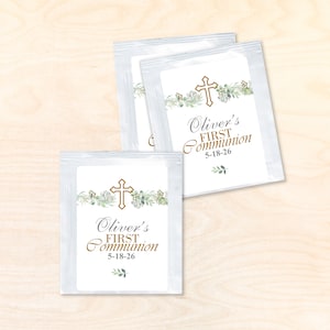 Set of 24 First Communion Flowers Personalized Tea Bag Favor with Labels, Primera Comunion Personalized Tea Bag DM111