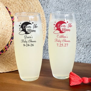 Set of 24 Over The Moon Baby Shower Custom Stemless Champagne Flutes Baby Shower Favors, Baby Shower Party Favors DM16