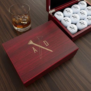 Personalized Golf Ball Gift Set: Rosewood Box, Engraved Golf Balls