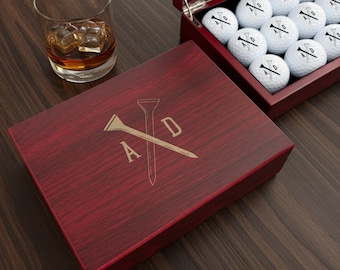Personalized Golf Ball Gift Set: Rosewood Box, Engraved Golf Balls