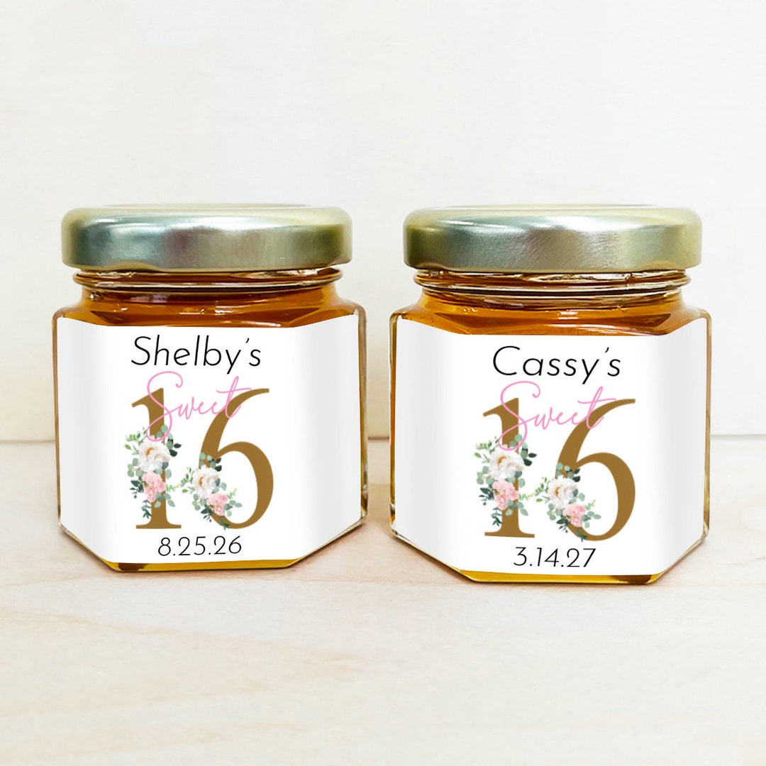 Personalized Sweet 16 Honey Jar Favors: Floral Labels, Set of 12 - Etsy
