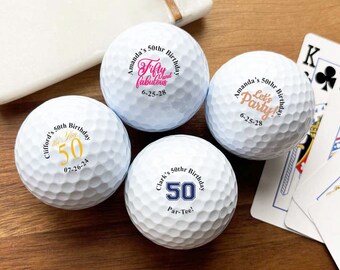 Set of 24 | 50th Birthday Design Personalized Golf Balls | No Brand Golf Balls | DM13 | Fifitieth Golf Balls Birthday Favors