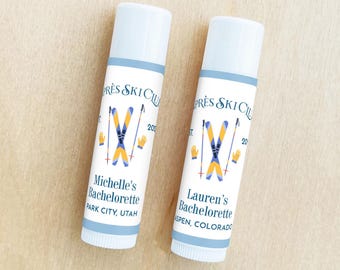 Set of 12 Apres Ski Club Personalized Tube Lip Balm Favors, Winter Bachelorette Lip Balm Favors DM168