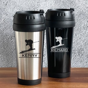 Personalized Ski Gifts Engraved Stainless Steel Travel Mug, Ski Coffee Travel Mug Gifts, Dad Gift DM127