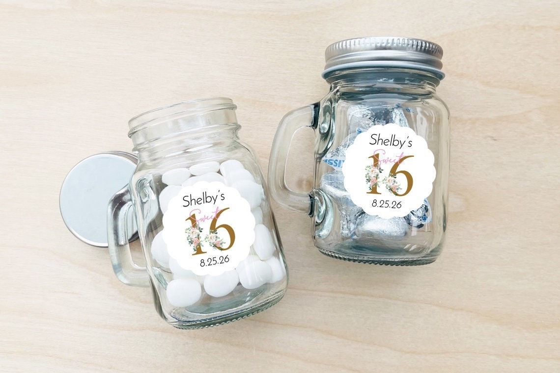 Recuerdos para 16 años: Mini frascos de vidrio personalizados con etiquetas  florales - Juego de 12 - Etsy México, image size:1140x761