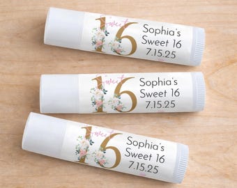 Set of 12 Personalized Sweet 16 Lip Balm Favors