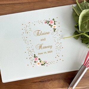 Custom 8 x 11 Floral Frame Personalized Glass Cutting Board, Wedding Cutting Board, Tempered Glass Cutting Board Gifts, DM85-3