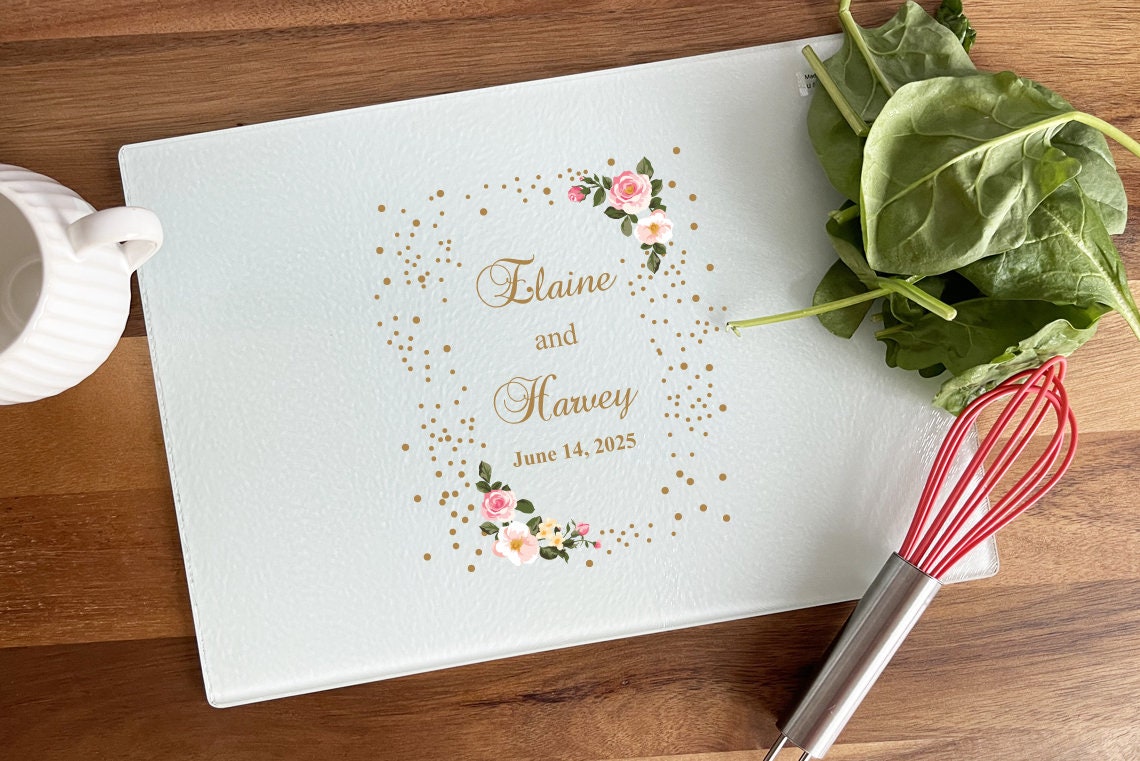 Custom 8 x 11 Floral Frame Personalized Glass Cutting Board Etsy