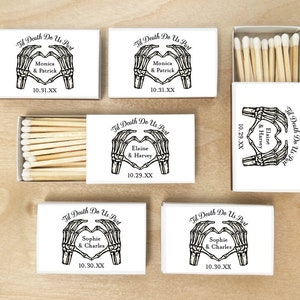 Set of 50 Til Death Do US Part Halloween Party Favors, Wedding Party Favors, Personalized Favors, Personalized Matches with Stickers DM134