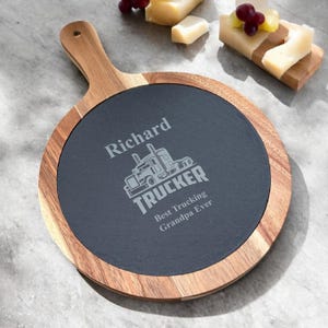 Trucker Personalized Slate & Wood Paddle Cheese Board, Cutting Board Gifts, Best Gift Ideas for Truckers DM212