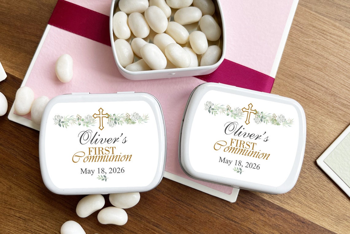 Communion Mint First Communion Mint Tin Favors: Personalized Floral Design, Set of 10 ...