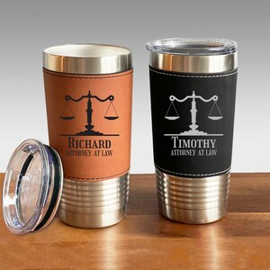 Lawyer Gift Personalized Leatherette Hot or Cold Drink Tumbler, Personalized Birthday Gift, Coffee Tumbler Gift DM64