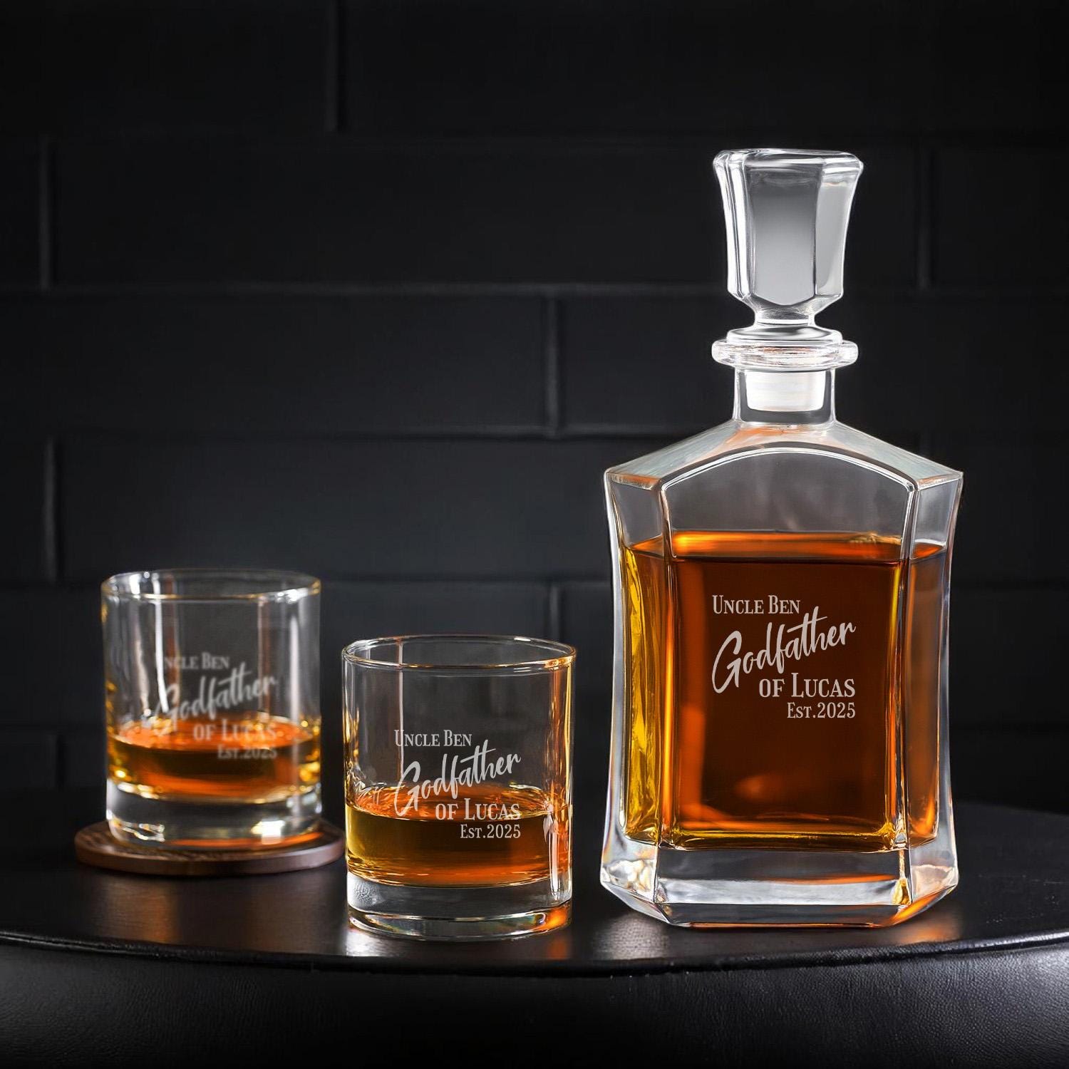 Godfather Personalized Capitol Whiskey Decanter Set or Whiskey Rock Glass, Personalized Godfather Padrino Gifts DM64-Y8