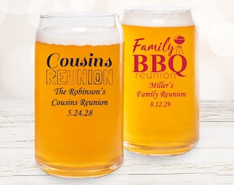 Set of 24 Family Reunion Personalized Can Cooler Glass Party Favors, Family Relatives Cousins Designs Personalized Can Glass Favors DM130