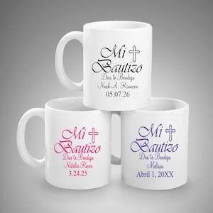 Set of 12 Mi Bautizo Personalized White Ceramic 10 oz Coffee Mug, Mi Bautizo Party Favors DM12