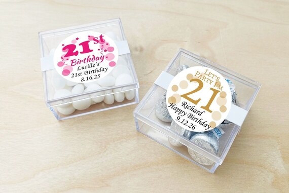Set of 12 Birthday Party Favors, 21st Birthday Party Favors, Personalized  Favors, Personalized Clear Acrylic Square Box With Labels DM38 