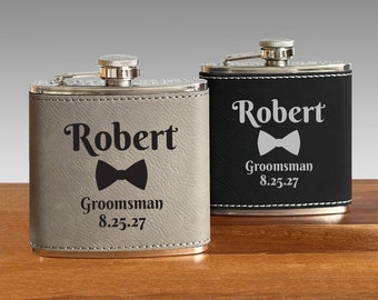 Bow tie Engraved Flask Personalized Engraved Flask, Groomsmen Hip Travel Flasks, Best Man Bridal Party Gifts DM882