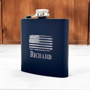 American Flag Personalized Engraved Flask, Hip Travel Flasks, All-American Gift Idea, Patriotic Gift DM64-B8