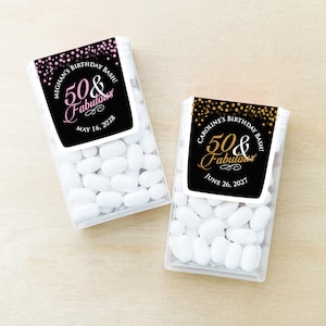 Set of 12 Birthday 50 and Fabulous Personalized Tic Tac Candy Favors, Fiftieth Birthday Personalized Tic Tacs Mint Favors Labels DM812