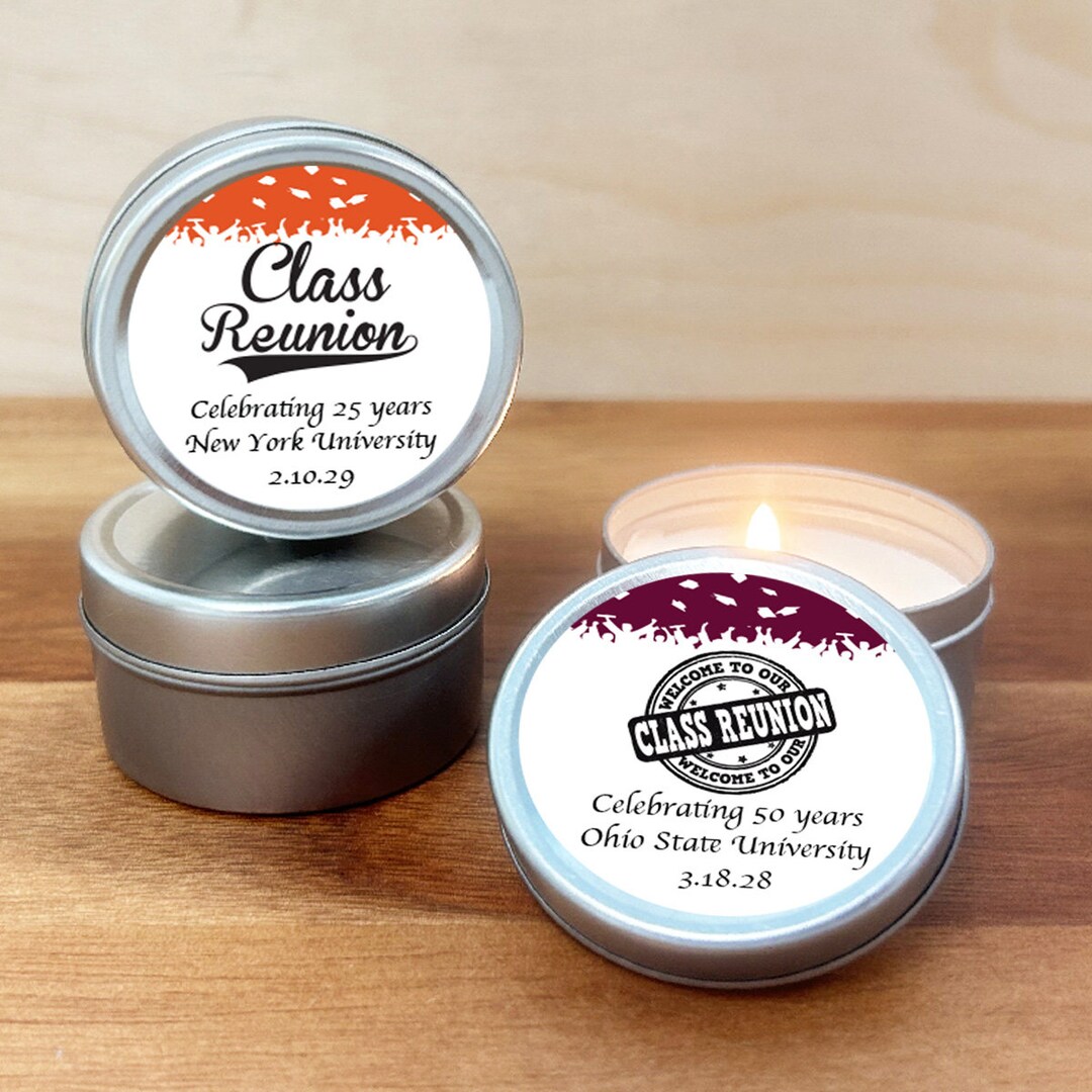Set of 12 Class Reunion Personalized Round Travel Candle Tins ...