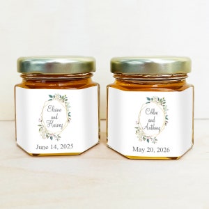 Set of 12,  Floral Frame Wedding Personalized Mini Honey Jar Favors, Personalized Mini Jar with Honey Or Labels DM78-2