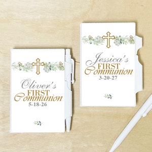 Set of 12 First Communion Flowers Personalized Notebook Favors,  Primera Comunion Personalized Plastic Notebook Favors Gifts  DM111