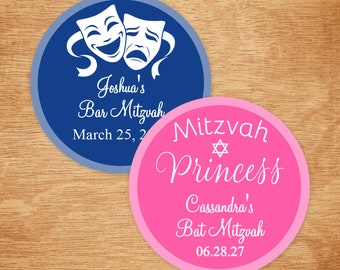 Personalized Bar/Bat Mitzvah Stickers: 2-Inch Favor Labels (Set of 24)