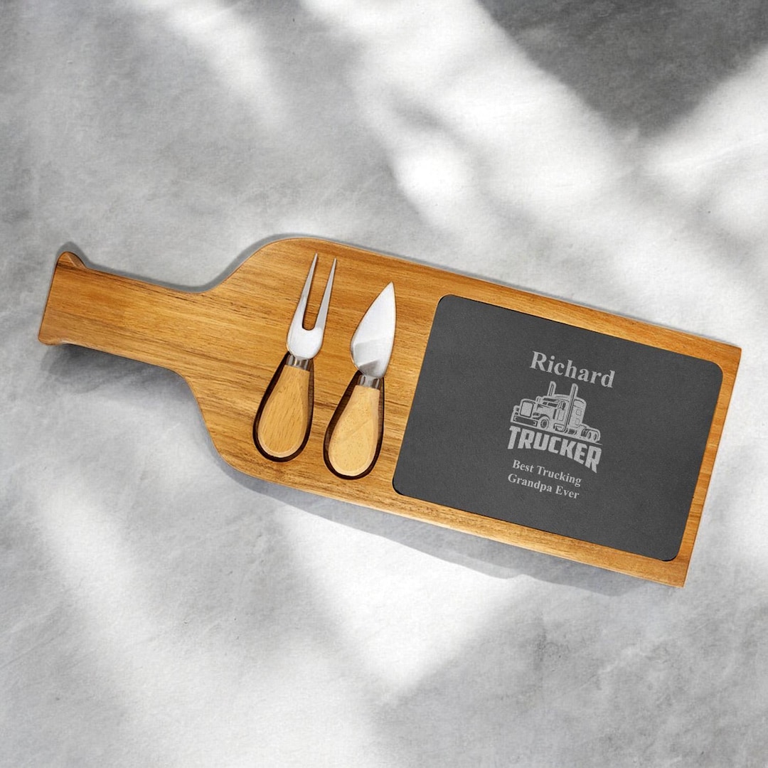 Personalized Trucker Gift: Slate & Acacia Wood Cheese Board Set - Etsy