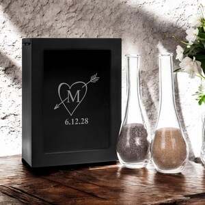 Heart With Arrow Monogram Engraved Unity Sand Ceremony Shadow Box Wedding Set (3-piece)