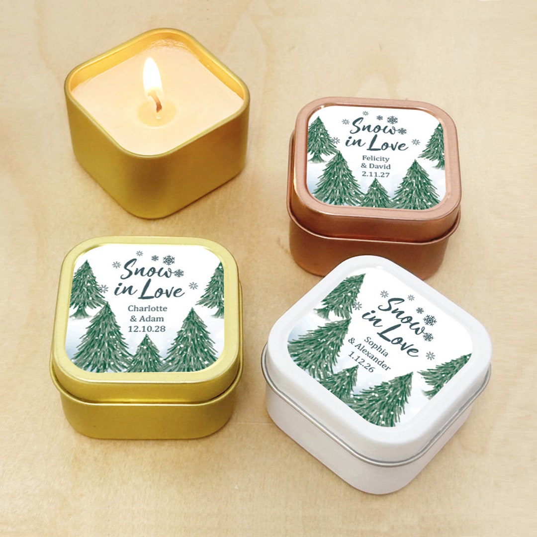 Set of 12 Snow in Love Wedding Winter Personalized Travel Candle Tins ...