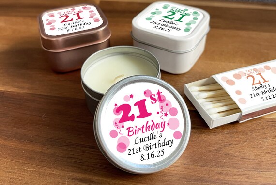 Set of 12 Birthday Party Favors, 21st Birthday Party Favors, Personalized Party  Favors, Personalized Travel Candle Tins With Labels DM38 