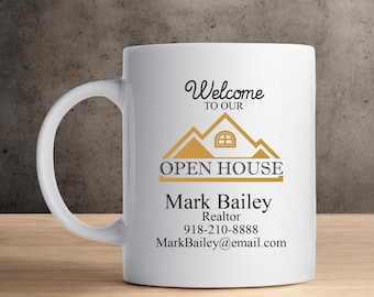 Personalized Open House Coffee Mugs: Realtor Welcome Gift Set of 12