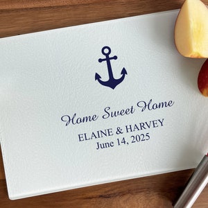 Custom 8 x 11 Anchor Beach Glass Cutting Board, Personalized Cutting Board, Tempered Glass Cutting Board Gifts, DM85-12