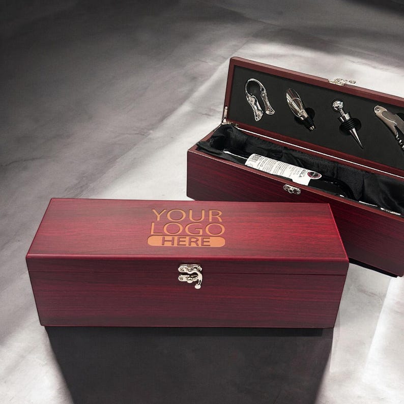 Personalized Wine Gift Box Set: Rosewood Finish, Custom Logo - Etsy