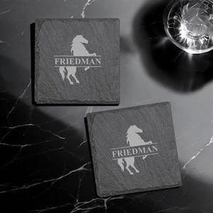 Equestrian Personalized Slate Coaster, Set of 4, Horse Lover&#39;s Gifts DM52