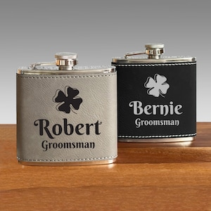 Engraved Flask Irish Four Leaf Clover Personalized Engraved Flask, Hip Travel Flasks, Wedding Favors DM882