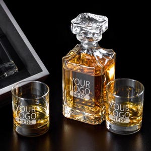 Your Text Image or Logo Personalized Classic Decanter or Whiskey Rock Glass, Engraved Decanter and Whiskey Rock Glass Set, Decanter Set