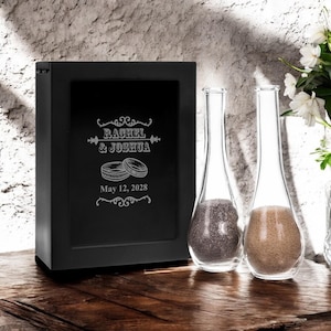 Couples Names And Wedding Rings Design Engraved Unity Sand Ceremony Shadow Box Wedding Set (3-piece)