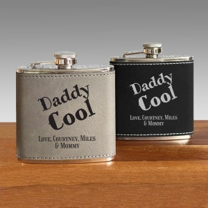 Engraved Flask, Daddy Cool Personalized 6 oz Black Matte Stainless Steel Flask, Dad Gift, Birthday Gift DM64
