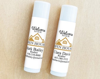 Realtor Gift Giveaways, Set of 12 Welcome To Our Open House Personalized Tube Lip Balm Favors, Lip Balm Favors DM152