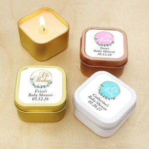 Set of 12 Oh Baby Personalized Wax Filled Mini Candle Tins, Baby Shower Candle Tin Favors, Candle Favors, DM881