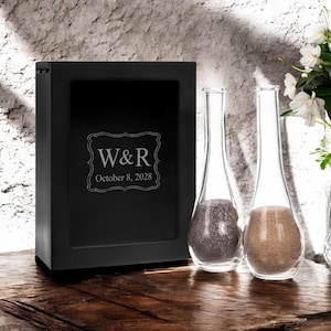 Wedding Fancy Frame Couples Name Initials Engraved Unity Sand Ceremony Shadow Box Wedding Set (3-piece)