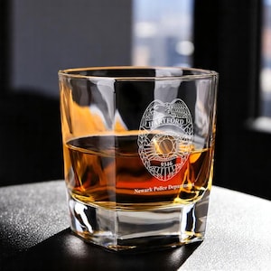 Police Badge Personalized Engraved Square Whiskey Rock Glass, Gifts for Police & Law Enforcement DM103