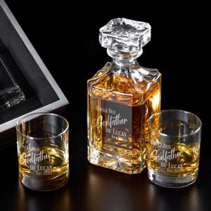 Godfather Personalized Classic Decanter or Whiskey Rock Glass Gift Set, Godfather Padrino Engraved Decanter Gifts DM64-Y8