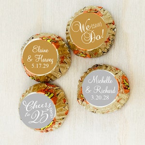 Set of 100 Anniversary Personalized 0.80 inches with Silver Glitter Labels Only, Anniversary Personalized Labels Favors DM53