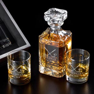 Hockey Personalized Classic Decanter or Whiskey Rock Glass, Etched Glass, Best Hockey Gift Ideas, Unique Ice Hockey Gifts DM58