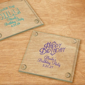 Set of 24 Birthday Design Personalized Glass Coasters Party Favors Birthday Party Favors Aged to Perfection Happy Birthday Favors DM4