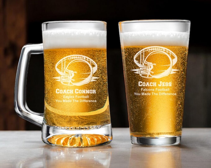 Personalized Football Engraved Beer Glass: Football Glass Gifts