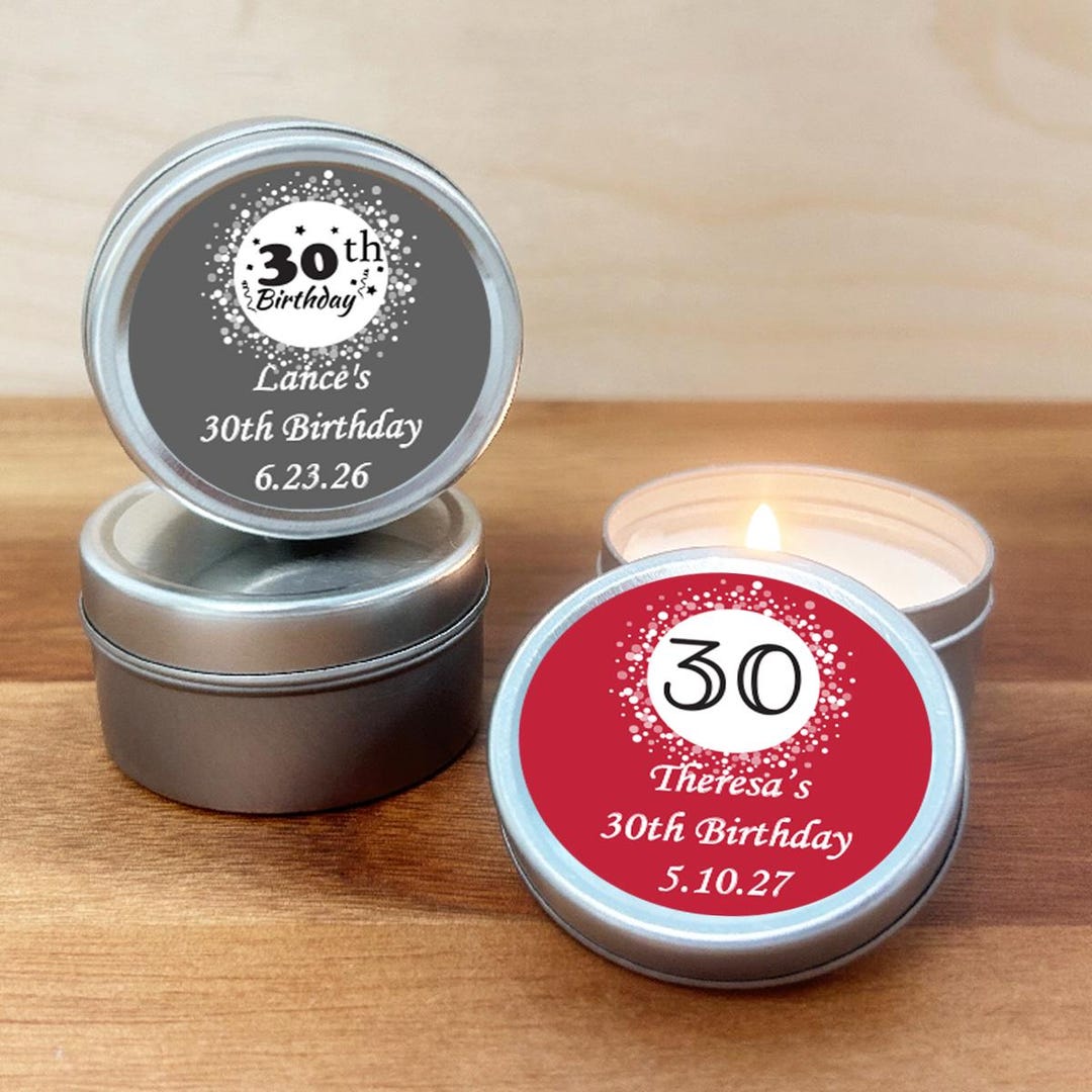 Set of 12 30th Birthday Personalized Round Travel Candle Tins ...